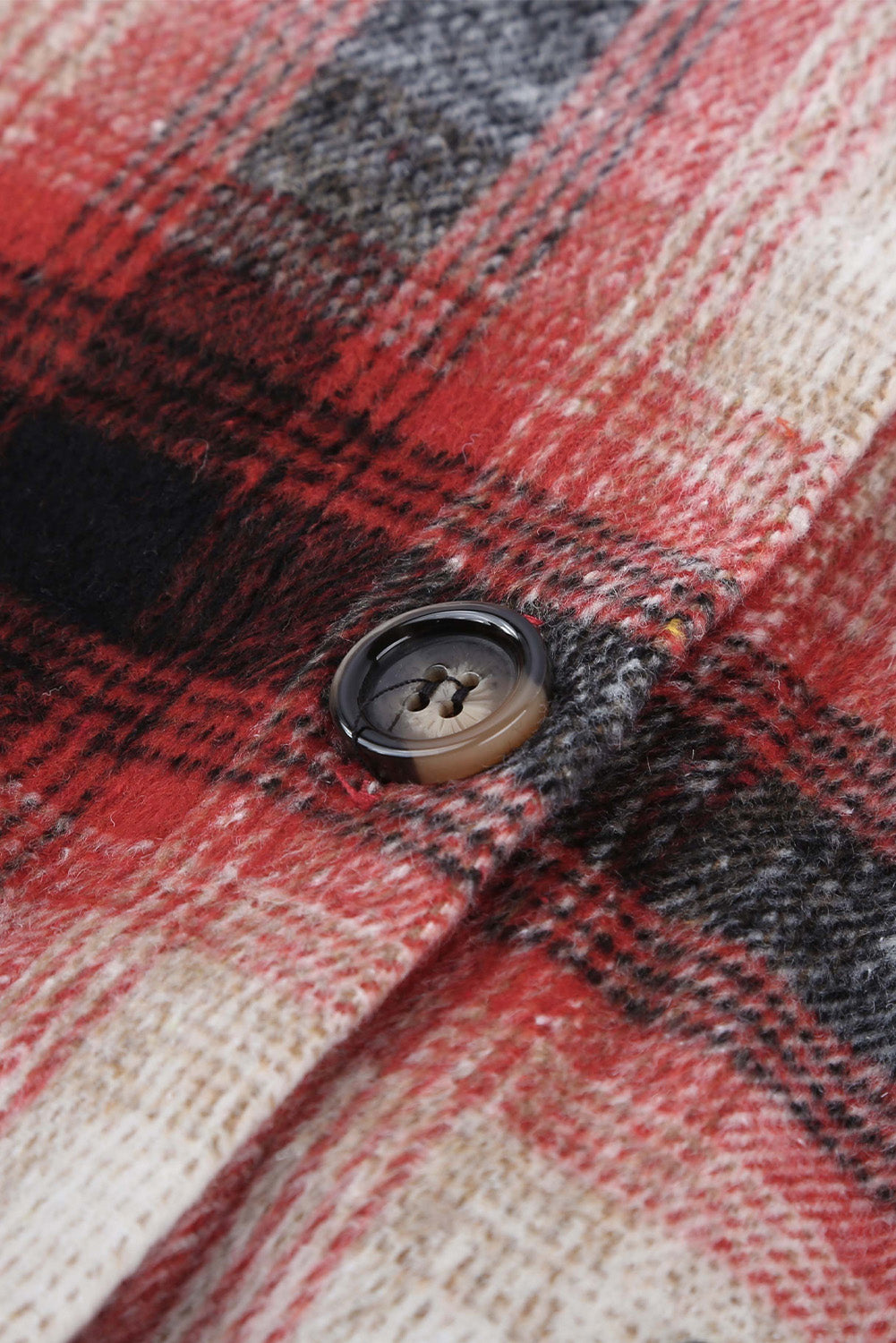 Turn down Neck Plaid Pocket Button Closure Coat