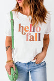 White Hello Fall Letter Print Crew Neck Graphic Tee