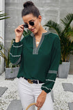 V Neck Bohemian Printed Lantern Sleeve Blouse