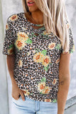 Leopard Sunflower Hollow Out Criss-cross Tee