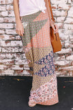 Boho Print Tie-Up Waist Long Maxi Skirt