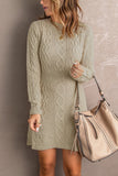 Beige Ribbed Waistband Knit Cable Pattern Sweater Dress