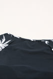 Leaf Stripe Print Round Neck Long Sleeve Surfing Swimsuit