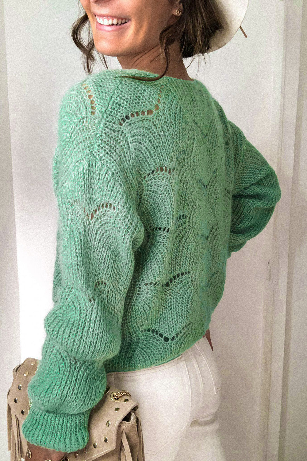 V Shaped Neckline Buttoned Knit Sweater