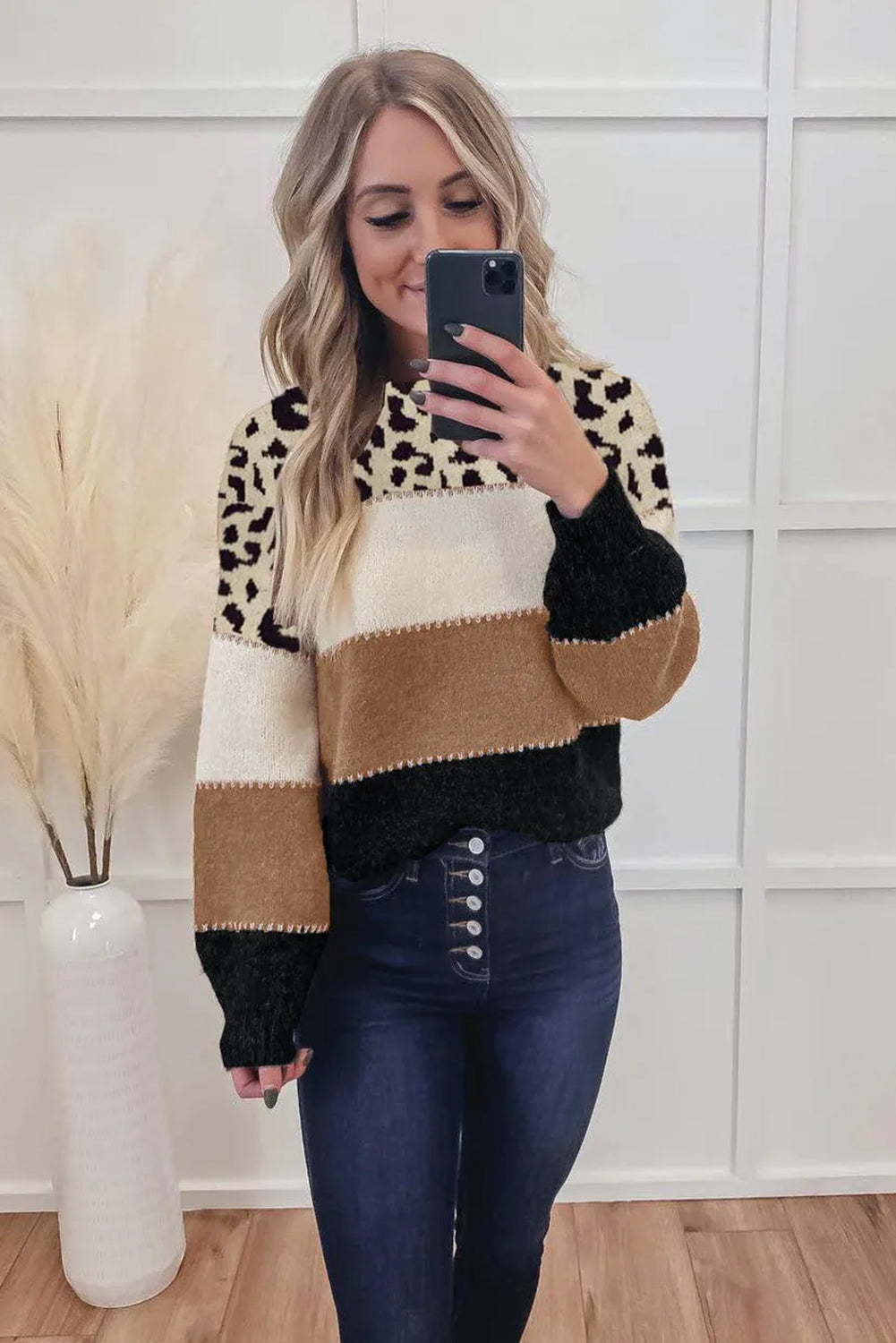 Colorblock Drop Shoulder Long Sleeve Knitted Sweater