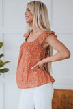 Floral Print Smocked Flounce Sleeveless Top