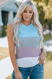 Sky Blue Color Block Striped Knit Tank Top