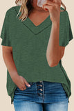 Oversized Mineral Wash Cotton Blend V Neck Short Sleeves Top