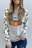 Animal Print Sleeve Halloween Pumpkin Raglan Top