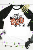 BOO Spider Web Graphic Print Color Block Top