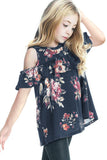 Ruffled Cold Shoulder Floral Girls' Top