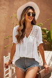 V Neck Lace Crochet Short Sleeve Shirt