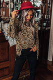 Leopard Print Cuff Knot Long Sleeve Blouse