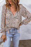 Ethnic Floral Tassel String V Neck Blouse