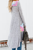Solid Patchwork Long Striped Cardigan with Pockets