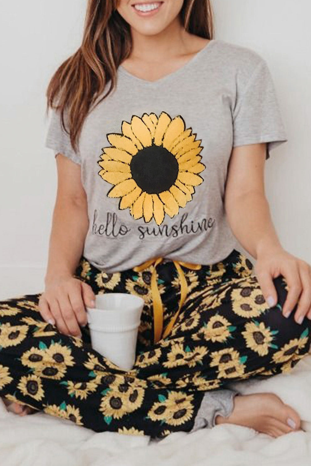 Sunflower hello sunshine Print Tee and Pants Lounge Set