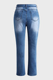 Sky Blue Split Hem Ripped High Waist Flare Jeans