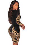 Victorian Gold Sequins 3/4 Sleeves Bodycon Dress