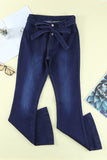High Waist Bell Bottom Jeans with Attached Belt