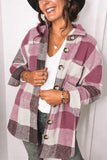 Plaid Color Block Buttoned Long Sleeve Jacket with Pocket