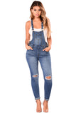 Light Blue Wash Knee Slit Denim Overalls