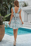 Floral Square Neck Ruffles Backless A-line Short Dress