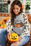 Animal Print Sleeve Halloween Pumpkin Raglan Top