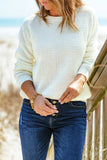 White Waffle Knit Hollow-out Eyelet Pullover Sweater