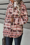 Tribal Print Pocket Buttoned Sherpa Jacket