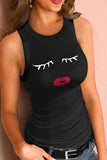 Crew Neck Eyelash Pattern Ribbed Knit Tank