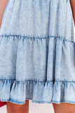 Adjustable Straps Tiered Ruffle Denim Dress