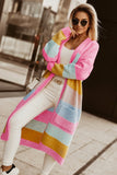 color Color Block Knit Pocketed Open Front Cardigan