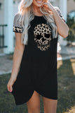 Pray Leopard Spliced Short Sleeve Ruched Mini Dress