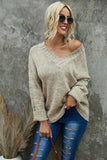 V neck Drop Shoulder Knitted Sweater