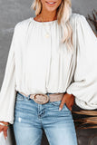 White Crew Neck Billowy Sleeve Blouse
