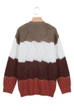 V Neck Colorblock Textured Knit Sweater