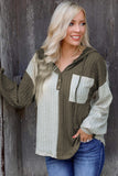 Green Color Block Hooded Drop Sleeve Blouse