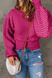 Rose Textured Bubble Sleeve Knit Sweater