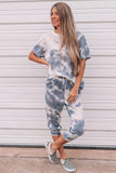 Tie-dyed Short Sleeve Top and Elastic Waist Pants Set