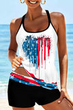 Tie-dyed Flag Print Crisscross Tankini