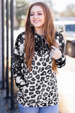 Black Leopard Print Pullover Hoodie with Pocket