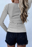 Scoop Neck Buttoned Front Long Sleeve Knitted Top