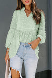 Ruffled Split Neck Lace Hollow Out Puff Sleeve Polka Dot Blouse