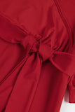 Plus Size Puff Sleeve Wrap V Neck Midi Dress