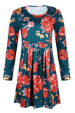 Floral Pleated Long Sleeves Dress