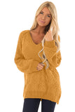 Ribbed V Neckline Popcorn Knit Sweater