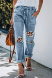 Plaid Patches Cotton Pocketed Denim Jeans