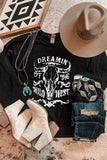 Black Western Steer Skull Letter Print Graphic Sweatshirt