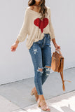 Beige V-neck Dropped Sleeve Heart Print Slouchy Top