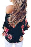 Off Shoulder Floral Tie Front High Low Chiffon Blouse